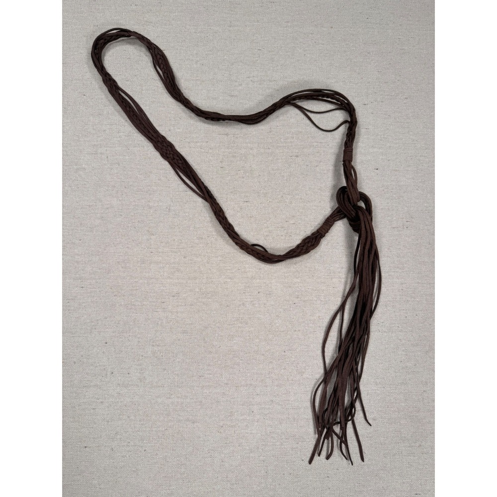 Vintage Brown Braided Suede Tie Belt Boho Fringe Tassel Wrap Belt Womens